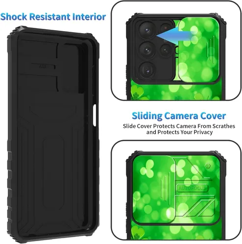 Miniatura 324 de Funda para Samsung Galaxy S22 Ultra 5G, Galaxy S22 Ultra con cubierta de cámara deslizante, funda resistente de doble capa con función atril Black