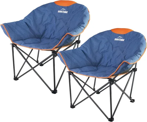 OUTDOOR LIVING SUNTIME Silla de camping acolchada de gran tamaño, portátil y cómoda, sillas plegables al aire libre con forma de luna redonda para