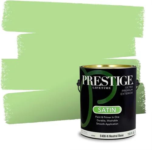 Miniatura 112 de Prestige Paints - Pintura exterior e imprimación en uno, 1 galón, plano, compatibilidad comparable con el color menta «Whipped Mint» de Behr