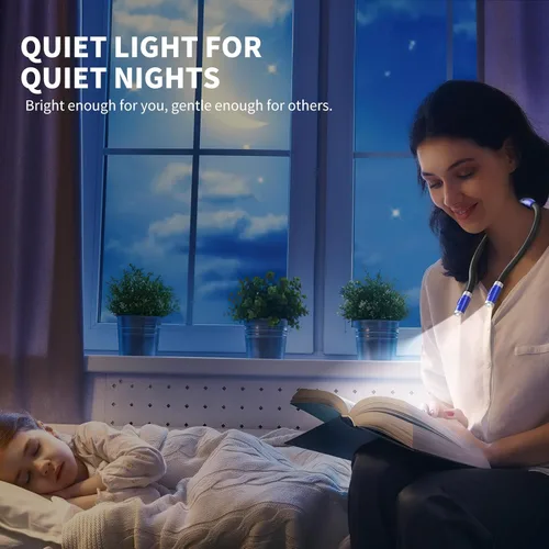 Miniatura 6 de LUXJET Luz de lectura de cuello y luz de libro para leer en la cama, manos libres, 6 niveles de brillo, brazos flexibles de 360°, recargable de 80