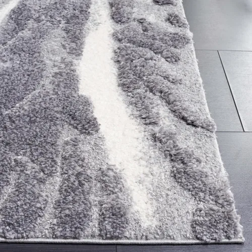 Miniatura 4 de SAFAVIEH Hi-Lo Shag Collection - Alfombra para pasillo, 2 pies 2 pulgadas x 8 pies, color gris y gris claro, diseño abstracto, no desprende pelusa