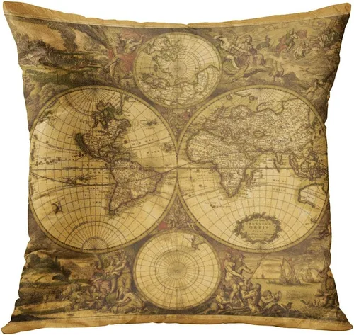 Miniatura 3 de ArtSocket Juego de 4 fundas de almohada vintage con mapa del viejo mundo, cartografía, descubrimiento de sepia antiguo, continentes políticos