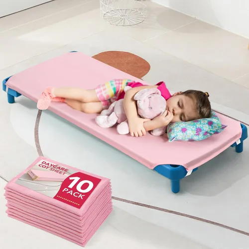 Miniatura 13 de 2 piezas de sábanas para catre de guardería, 23" x 51", sábana rosa de tamaño para catre de guardería con bucles elásticos en las esquinas