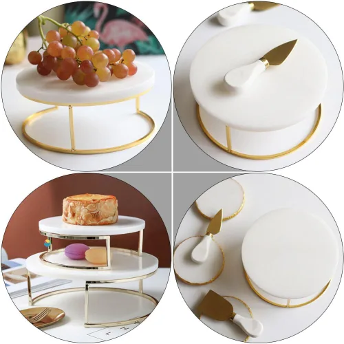 Miniatura 5 de Cabilock Bandeja de mármol para decoración de boda, dorada, redonda