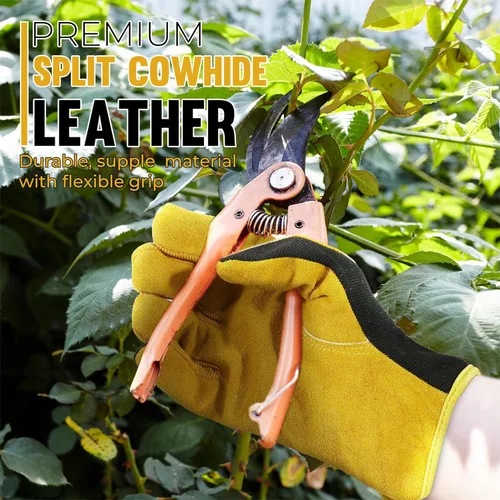 Miniatura 2 de HANDLANDY Guantes de jardinería de cuero para hombre, guantes de trabajo utilitarios para mecánicos, construcción, conductor 3 pares amarillo