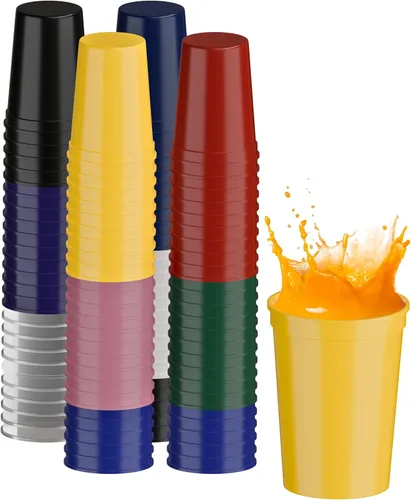PartyPrints Paquete de 100 vasos de plástico en blanco reutilizables de 10 a 12 onzas, vasos de estadio a granel, sin BPA, aptos para lavavajillas,