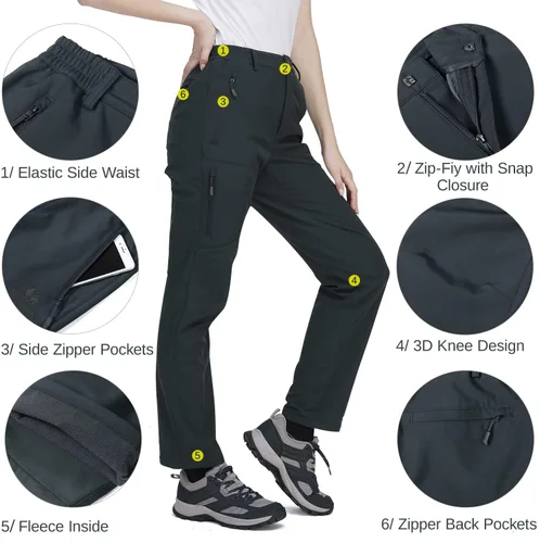 Miniatura 4 de GOLDEN CAMEL Womens Softshell Hiking Pants Waterproof Windproof Outdoor Winter Ski Pants Fleece Lined Insulating pants