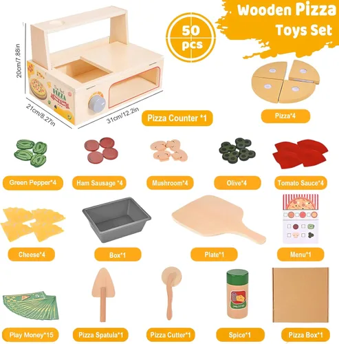 Miniatura 5 de Juego de comida de madera para niños, juego de hamburguesas de juguete de comida rápida, accesorios de cocina para niños pequeños, regalo de comida