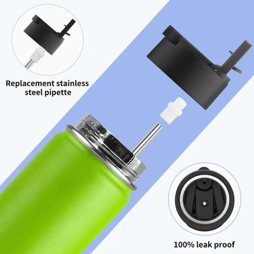 Miniatura 7 de koodee Botella de agua de 16 onzas, paquete de 2 botellas de agua aisladas de acero inoxidable con pajilla, botella de agua metálica reutilizable