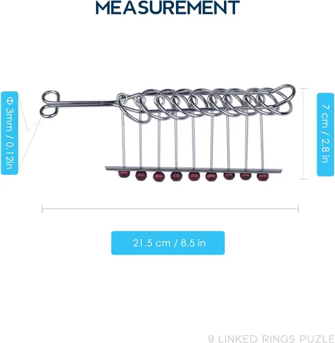 Miniatura 6 de KAILIMENG Rompecabezas de metal con 9 anillos enlazados, rompecabezas duro para adultos, juego mental para adultos y niños, juguete clásico de mano
