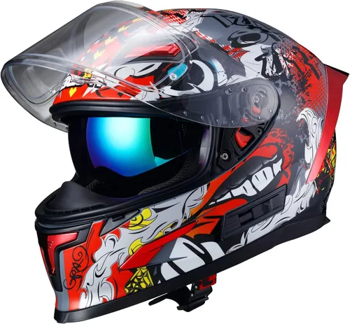 BEON Full Face Motorcycle Helmet, Street Bike Helmet with Clear&Tinted Visors and Multiple Vents, Motocross Casco DOT Approved for Adult Men Women