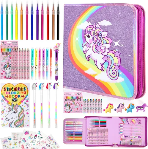 CozyJoyz Set de Marcadores Lavables de Unicornio, Juego de Arte y Manualidades para Colorear de 59 Piezas para Niños, Suministros de Dibujo y Arte