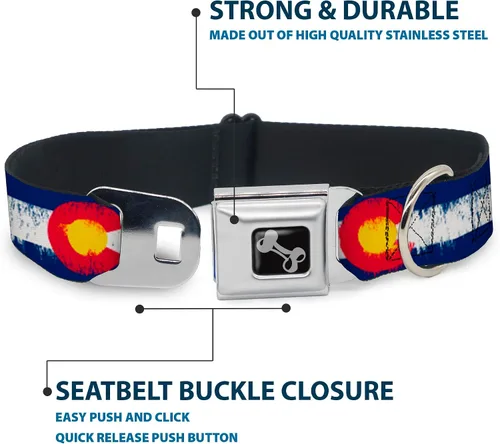 Miniatura 4 de Buckle-Down Collar de perro con diseño de Colorado Flags2 Repeat Weathered de 9-15 pulgadas, talla S