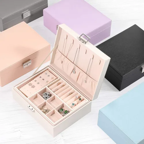 Miniatura 6 de Allinside Joyero organizador para mujeres, adolescentes y niñas, 2 capas de piel sintética con cerradura, forro de terciopelo, a elección