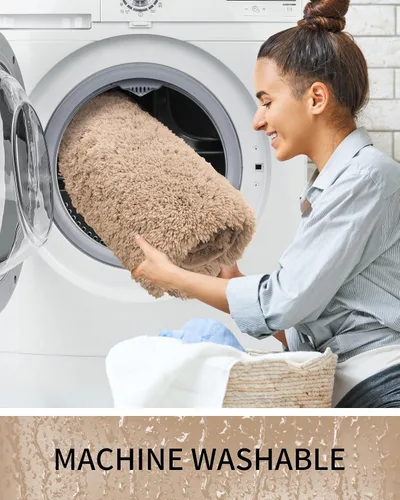 Miniatura 6 de Alfombras de baño antideslizantes, lavables, ultra gruesas, suaves, de microfibra absorbente, de látex de espuma de alta densidad, con respaldo Beige