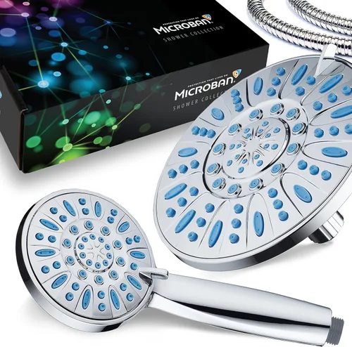 Miniatura 3 de Combo de ducha de lluvia antimicrobiana/anti-obstrucción de alta presión de 30 configuraciones por AquaDance con protección de boquilla Microban