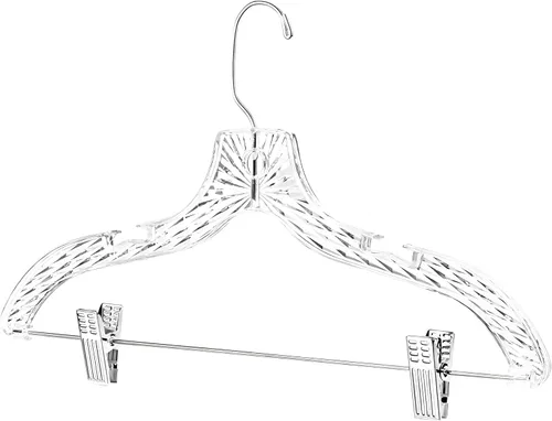 Miniatura 9 de HARDW Perchas para ropa con clips, juego de 12 perchas de plástico resistentes, vestidos, camisetas, camisas, trajes, perchas para organización