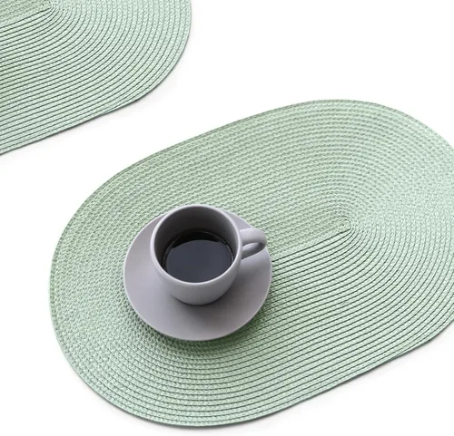 Miniatura 12 de FunWheat Juego de 4 manteles individuales ovalados trenzados para mesas de comedor, lavables, resistentes al calor, para uso en interiores y Beige