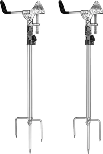 Miniatura 8 de Soporte para caña de pescar para suelo, paquete de 2, altura ajustable de 57-87cm, soporte para caña de pescar ajustable de 360 grados y fácil
