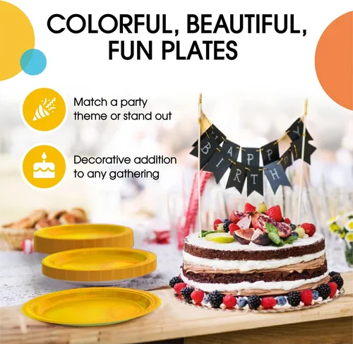 Miniatura 6 de Exquisite Party Solids - Platos desechables de papel amarillo de 7 pulgadas, para fiestas, 100 unidades, resistentes, 350 GSM, suministros