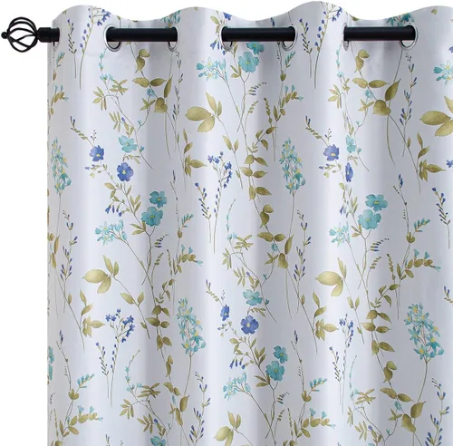 Miniatura 14 de Linentalks Juego de 2 paneles de cortinas opacas florales de 63 pulgadas de largo, cortinas opacas cortas con aislamiento térmico para sala