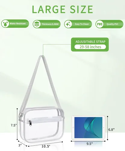 Miniatura 2 de MAY TREE Bolsa transparente para eventos de estadio, bolsa de mensajero transparente adecuada para conciertos y eventos deportivos