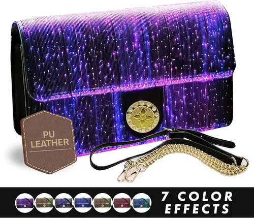 Bolsos cruzados LED para mujer, bolso cruzado pequeño con luz, 7 colores, mini bolso para fiesta, Negro -