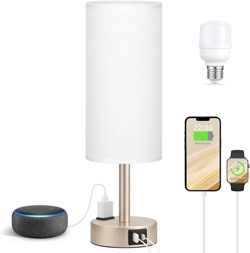 Miniatura 31 de Fenmzee Juego de lámparas de mesa pequeñas táctiles regulables de 2 a 3 vías, carga USB A + C, salida de CA, base de grano de madera, bombillas