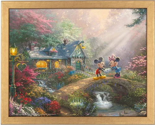 Miniatura 5 de Thomas Kinkade Studios Mickey and Minnie - Puente cariño de 11 x 14 pulgadas, marco negro satinado