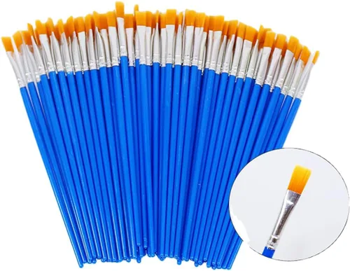Miniatura 3 de Juego de pinceles de pintura, 100 piezas de pelo de nailon de cabeza plana, pinceles de pintura para óleo acrílico, acuarela, artistas profesionales