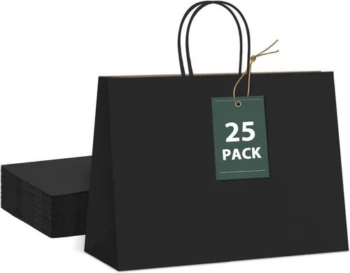 Miniatura 22 de GSSUSA Bolsas de regalo negras de 5.25 x 3.75 x 8 pulgadas, 100 unidades, bolsa para el día de San Valentín, bolsas de papel negro con asas a