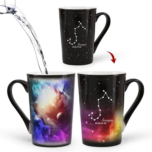 Miniatura 10 de Taza de constelación cambiante de calor de Acuario de 12 onzas, taza de café de Acuario con grabado, taza de café de cerámica que cambia
