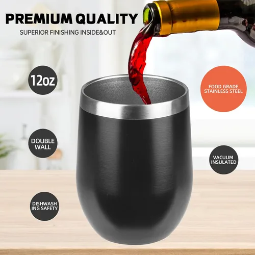 Miniatura 3 de StarSpeed Vaso de vino de 12 onzas con tapa, tazas de viaje de acero inoxidable sin pie con aislamiento de doble pared, taza de café aislada, vasos