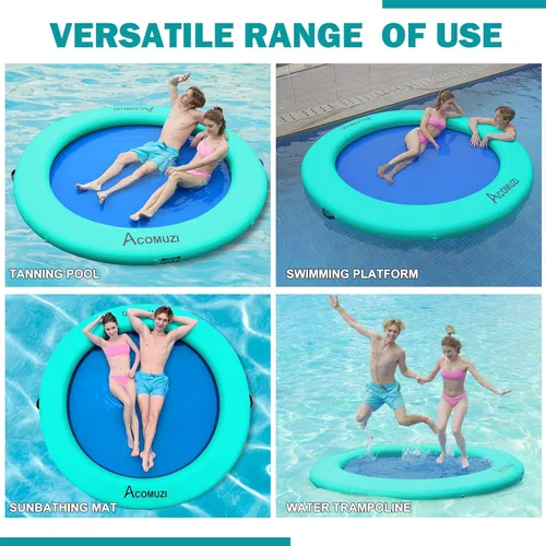 Miniatura 5 de Hamaca de agua inflable de 4/6/8/10/12 pies, flotador flotante redondo para adultos, balsa flotante de piscina resistente para océano y lago Verde