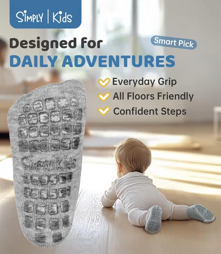 Miniatura 5 de Simply Kids Calcetines tobilleros antideslizantes para bebé, agarre superior, algodón suave, para niñas y niños activos (de 0 a 7 años)