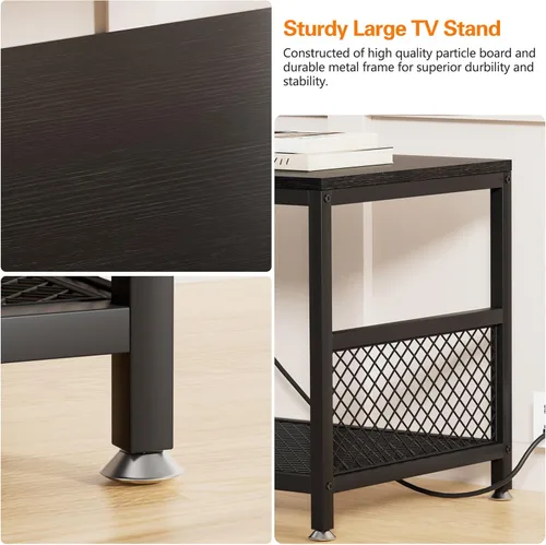 Miniatura 7 de VECELO Soporte de TV con tomas de corriente para televisores de hasta 75 pulgadas, centro de entretenimiento multimedia de 62 pulgadas con estación