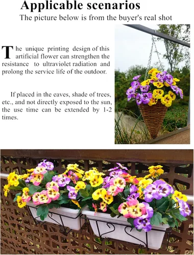 Miniatura 7 de 12 paquetes de flores artificiales para exteriores, resistentes a los rayos UV, flores de plástico sintético a granel, plantas falsas