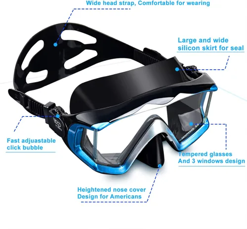 Miniatura 3 de Máscara de buceo Pano 3 para adultos, máscara de esnórquel de vidrio templado, máscara de natación antivaho sin fugas, gafas de natación con Azul
