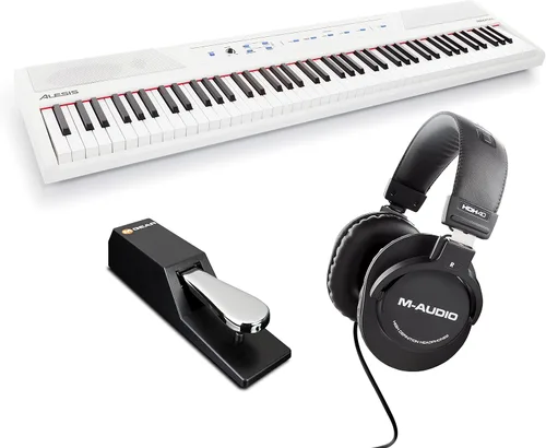 Miniatura 10 de Alesis Recital - Teclado de piano digital de 88 teclas con teclas semipesadas, 5 voces, lecciones de piano y auriculares de piano M-Audio HDH40