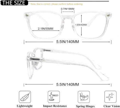 Miniatura 3 de Gafas de lectura transparentes para mujer, con bloqueo de luz azul, lectores +0.75, gafas cuadradas transparentes, paquete de 4 unidades, reducen