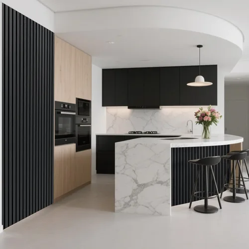 Miniatura 3 de Art3d Paquete de 1 panel de pared de listones de madera acústica con diseño plano enrollable, paneles absorbentes de sonido de 95.3 x 23.8 pulgadas