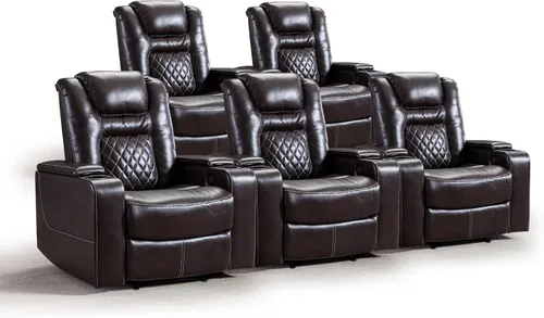 Miniatura 16 de CANMOV Silla reclinable eléctrica con puertos USB y portavasos, asiento de cine en casa de cuero transpirable con almacenamiento oculto en el brazo