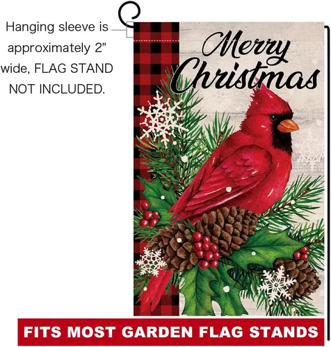 Miniatura 6 de BLKWHT Bandera de jardín de pájaros cardenales de Navidad de 12 x 18 pulgadas, vertical, doble cara, vacaciones de invierno, decoraciones
