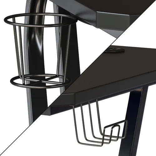 Miniatura 7 de Flash Furniture Fisher - Escritorio ergonómico negro para computadora, mesa de jugadores de 51.5 pulgadas con soporte para tazas y gancho