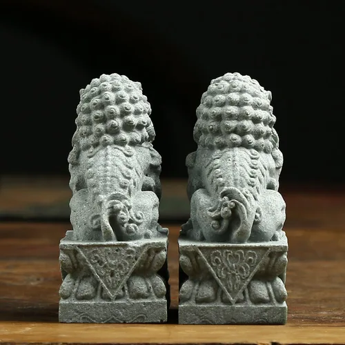 Miniatura 4 de Foo Dogs Estatuas Par de León Guardián Fu Foo Perros Estatuas de Piedra Chino Feng Shui Decoración de inauguración de la casa Felicitaciones