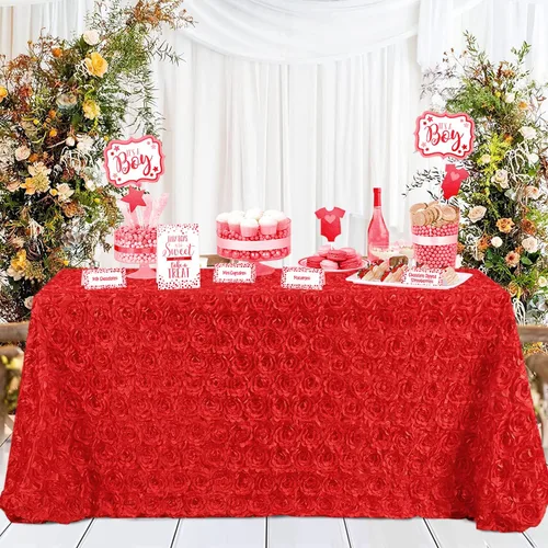 Miniatura 16 de QueenDream Mantel de roseta dorada de 90 x 132 pulgadas, mantel floral rústico para bodas, fiestas de cumpleaños, eventos y decoración