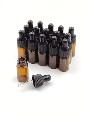 Miniatura 11 de 15 paquetes de 0.0 fl oz diminutos frascos con cuentagotas de vidrio ámbar para aceites esenciales, cosméticos y líquidos, pequeños frascos vacíos