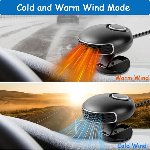 Miniatura 5 de Calentador y descongelador portátil para automóvil de 12 V y 150 W, ventilador de calentamiento y enfriamiento rápido 2 en 1, rotación de 360°
