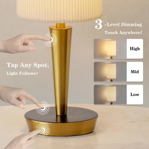 Miniatura 3 de MODIVO Lámpara de mesita de noche con carga USB-C/A y control táctil, diseño de acabado de color bronce de 17 pulgadas y pantalla ondulada de doble