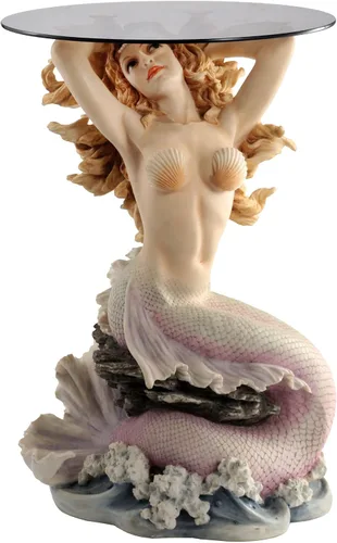 Veronese Design 23 1/4 pulgadas de alto sirena de la cala redonda de cristal de la escultura de resina de la mesa de cristal pintado a mano acabado